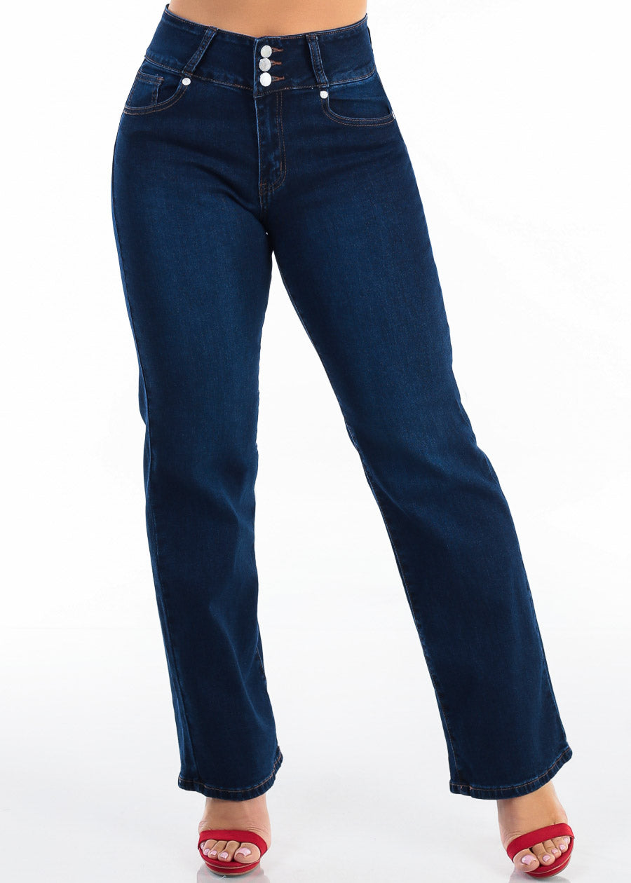 Butt Lift High Waist Stretch Wide Leg Jeans Dark Wash