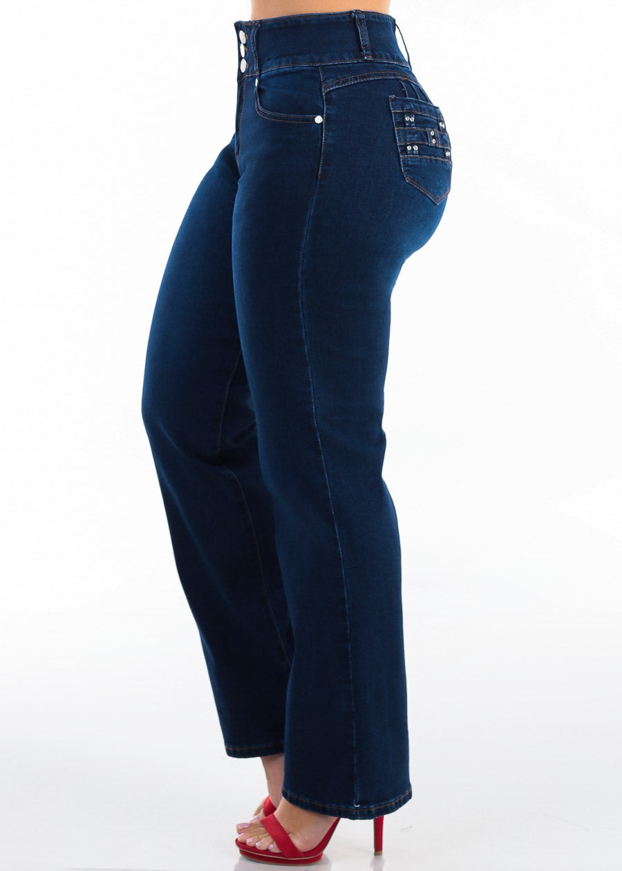 Butt Lift High Waist Stretch Wide Leg Jeans Dark Wash