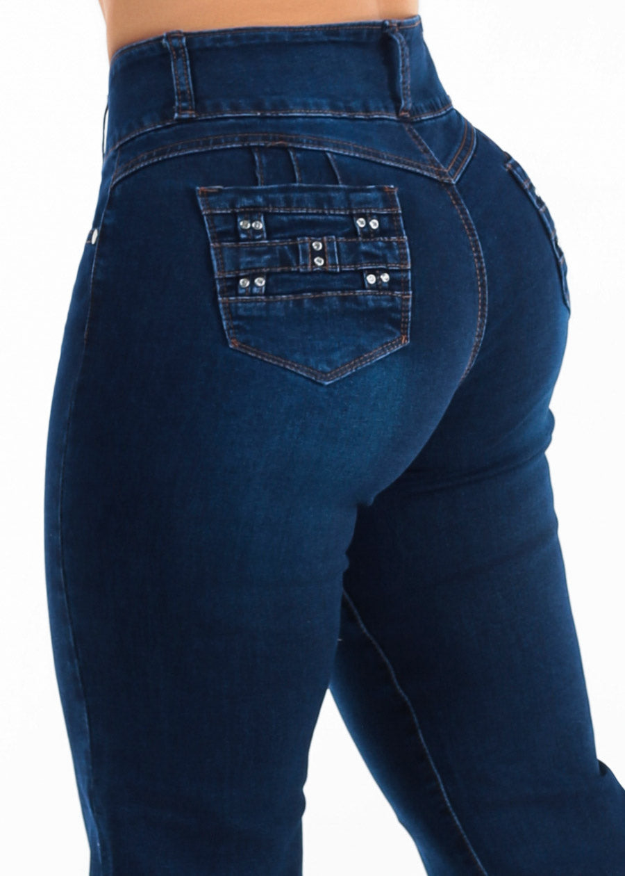 Butt Lift High Waist Stretch Wide Leg Jeans Dark Wash