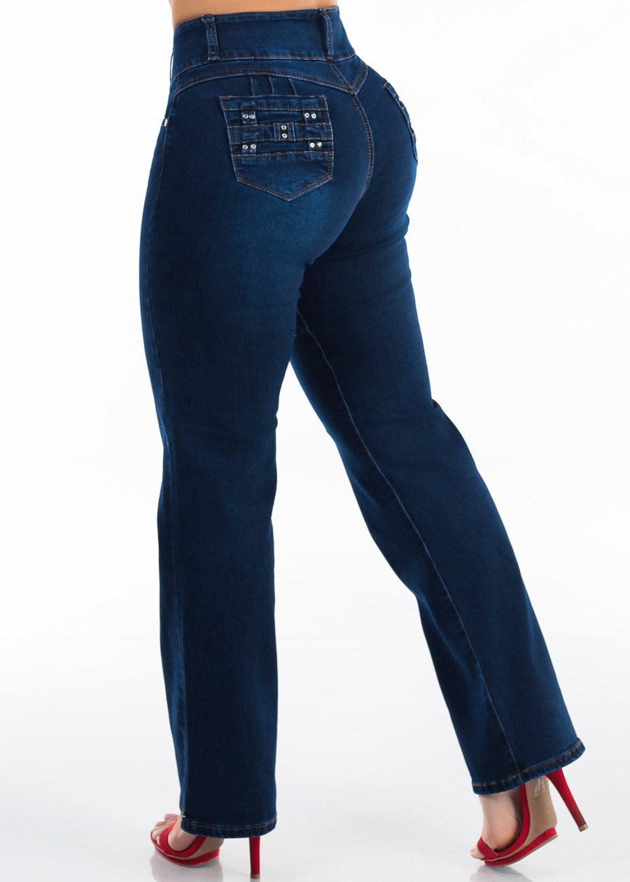 Butt Lift High Waist Stretch Wide Leg Jeans Dark Wash