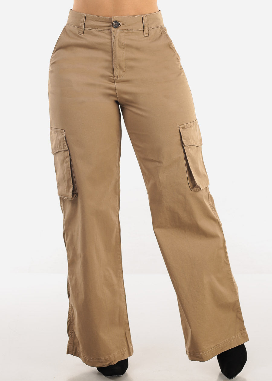 Butt Lift Super High Waist Wide Leg Cargo Pants Khaki