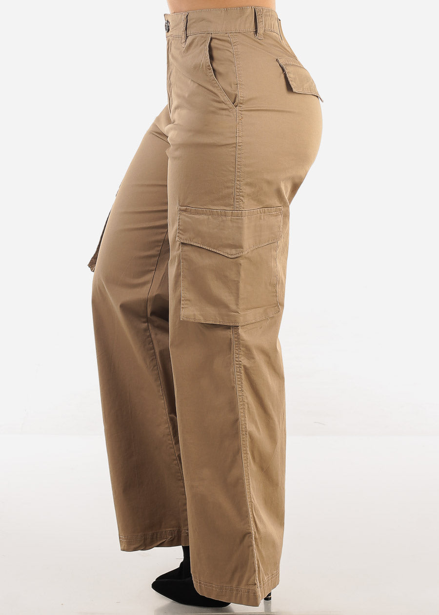 Butt Lift Super High Waist Wide Leg Cargo Pants Khaki