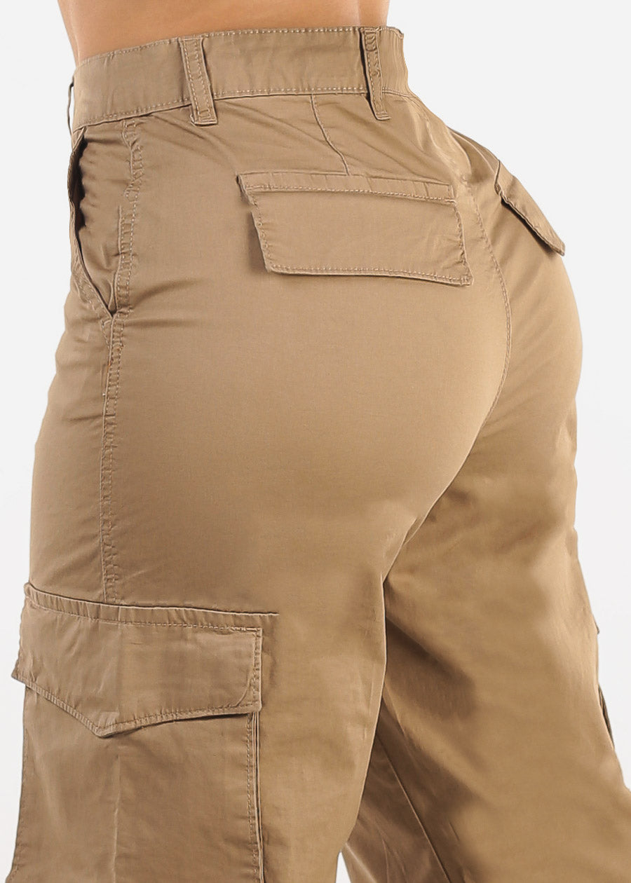 Butt Lift Super High Waist Wide Leg Cargo Pants Khaki