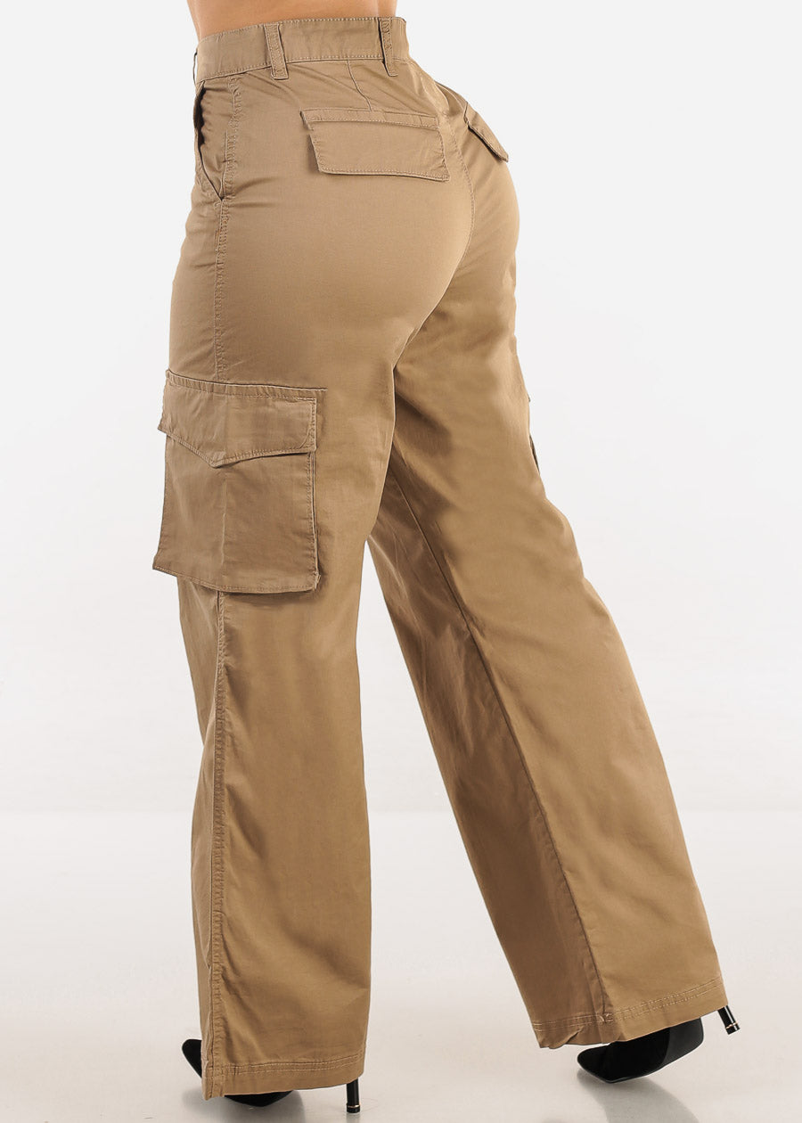 Butt Lift Super High Waist Wide Leg Cargo Pants Khaki