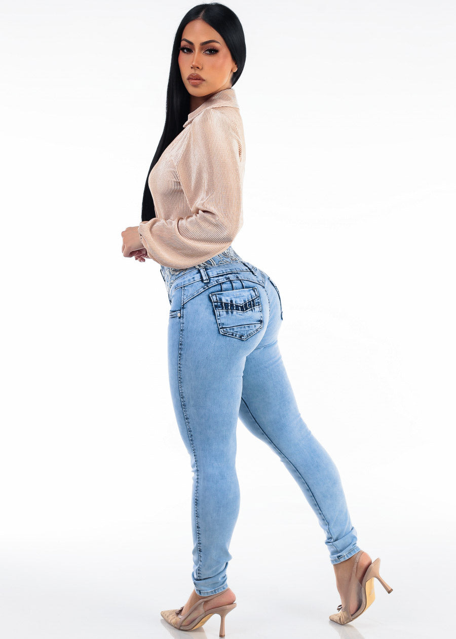 Butt Lift High Waist Acid Wash Stretch Skinny Jeans