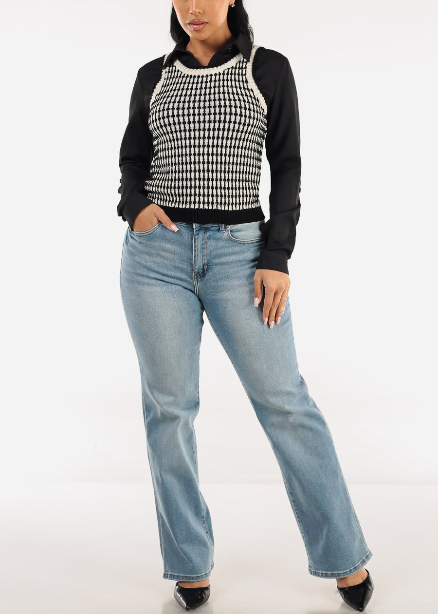 High Waisted Straight Wide Leg Stretch Jeans Light Blue