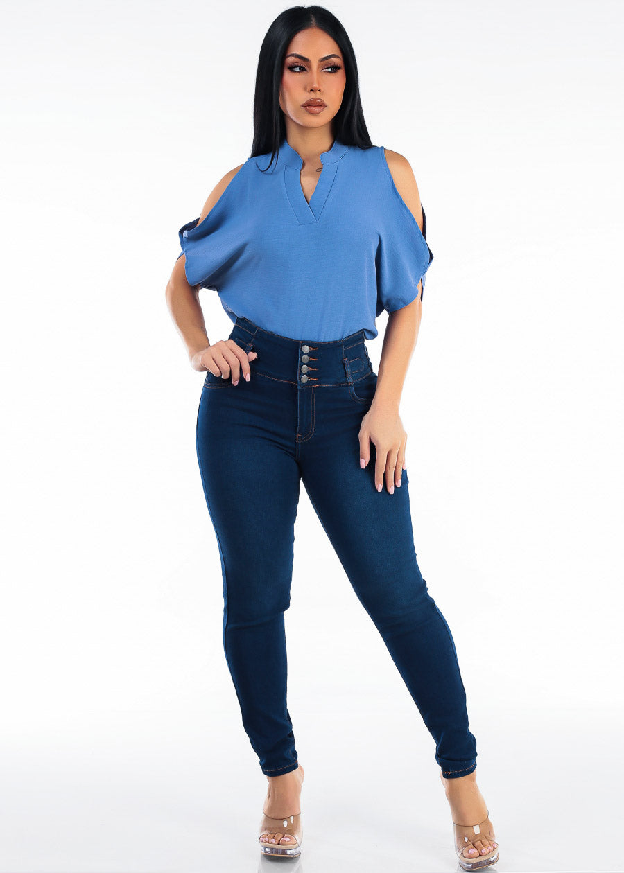 MX JEANS Levantacola Super High Rise Stretch Skinny Jeans Dark Blue