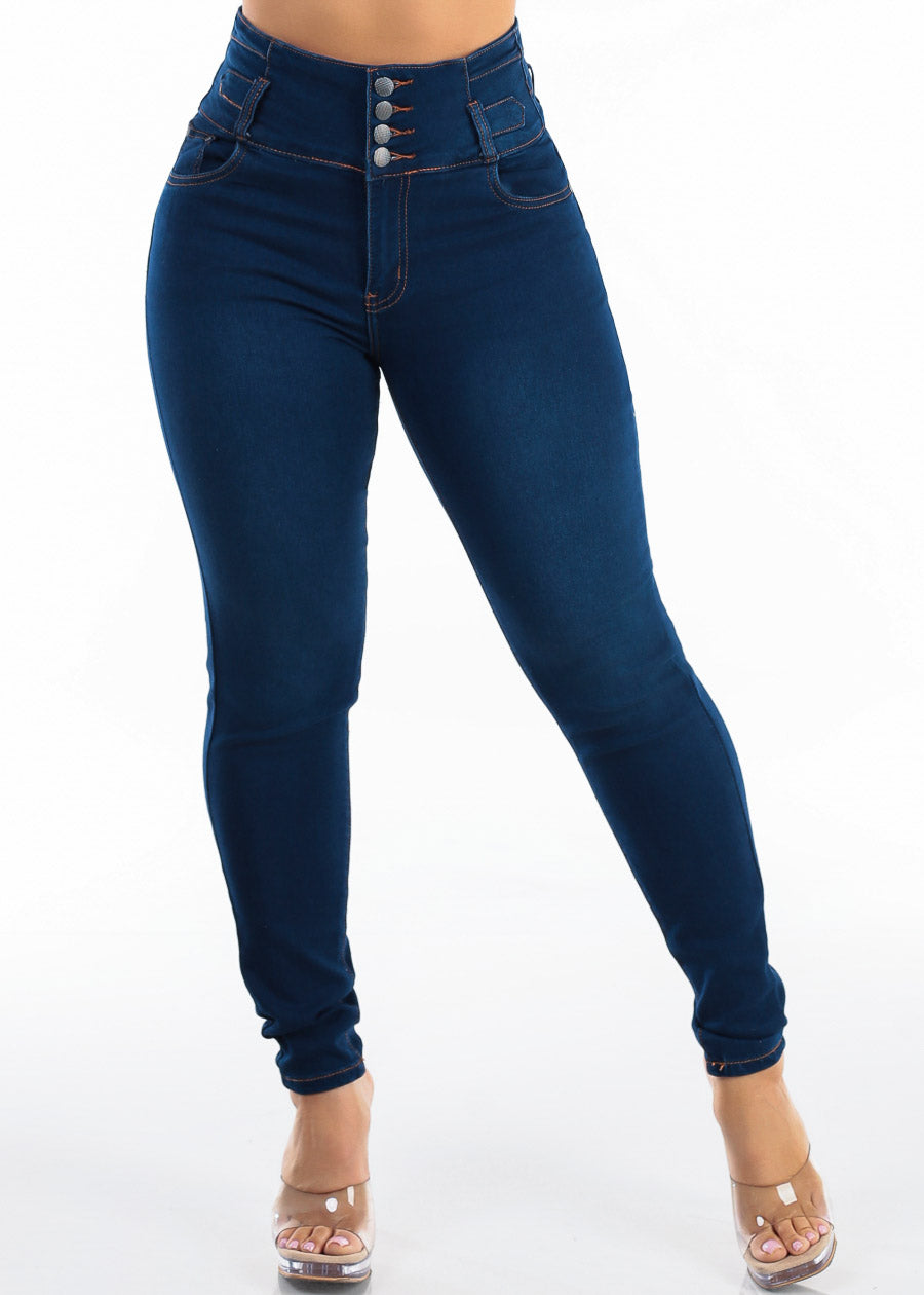 MX JEANS Levantacola Super High Rise Stretch Skinny Jeans Dark Blue