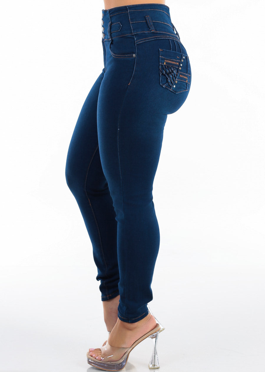 MX JEANS Levantacola Super High Rise Stretch Skinny Jeans Dark Blue