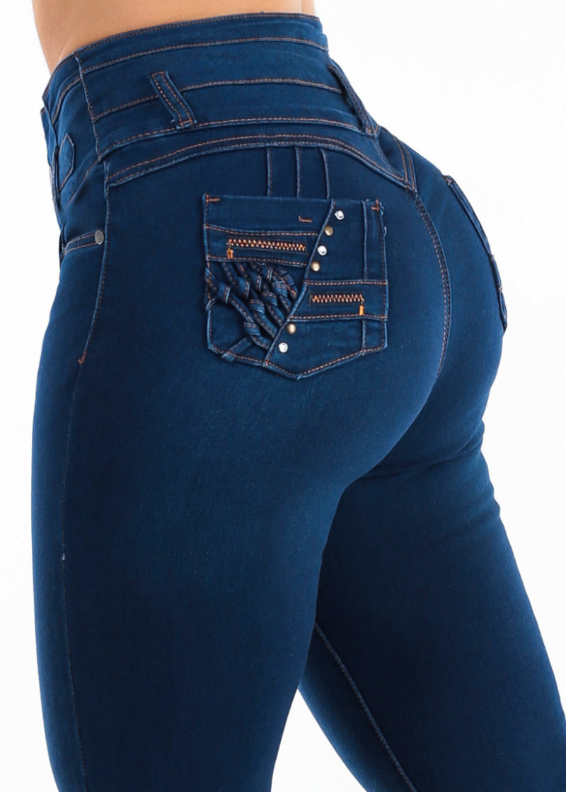 MX JEANS Levantacola Super High Rise Stretch Skinny Jeans Dark Blue