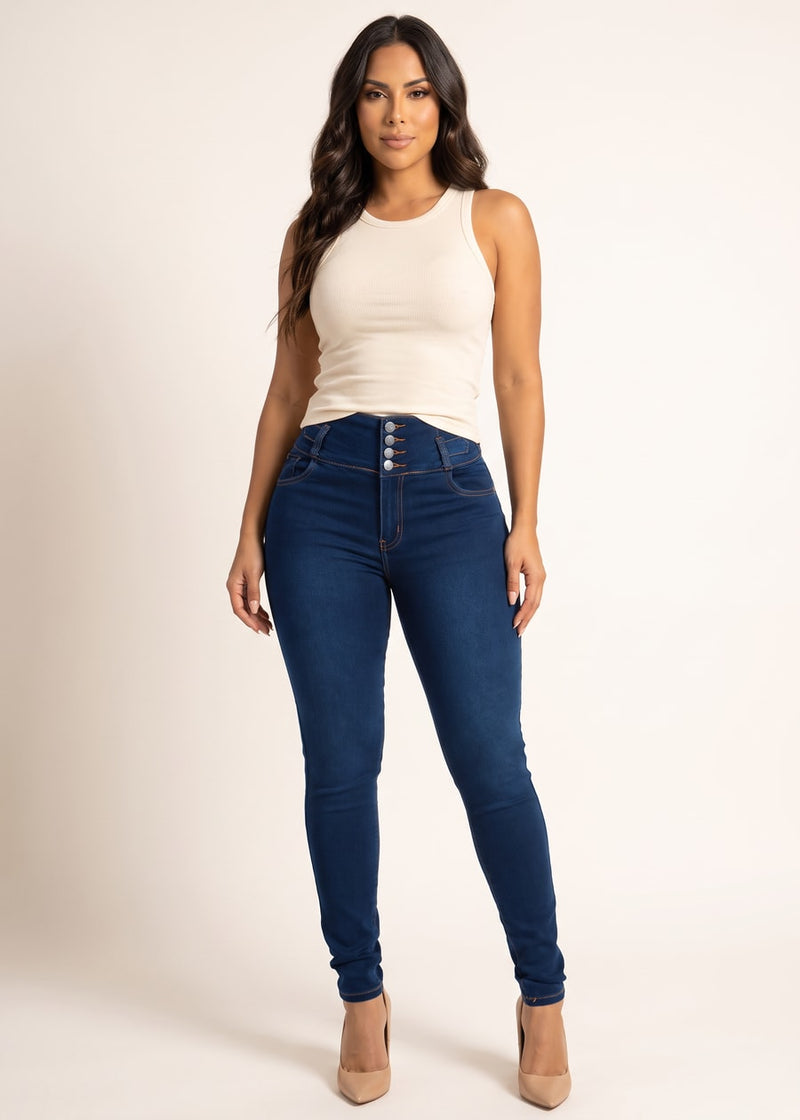 MX JEANS Levantacola Super High Rise Stretch Skinny Jeans Dark Blue