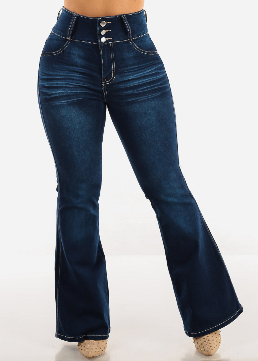 Butt Lift Ultra High Waist Flared Bootcut Jeans Dark Blue