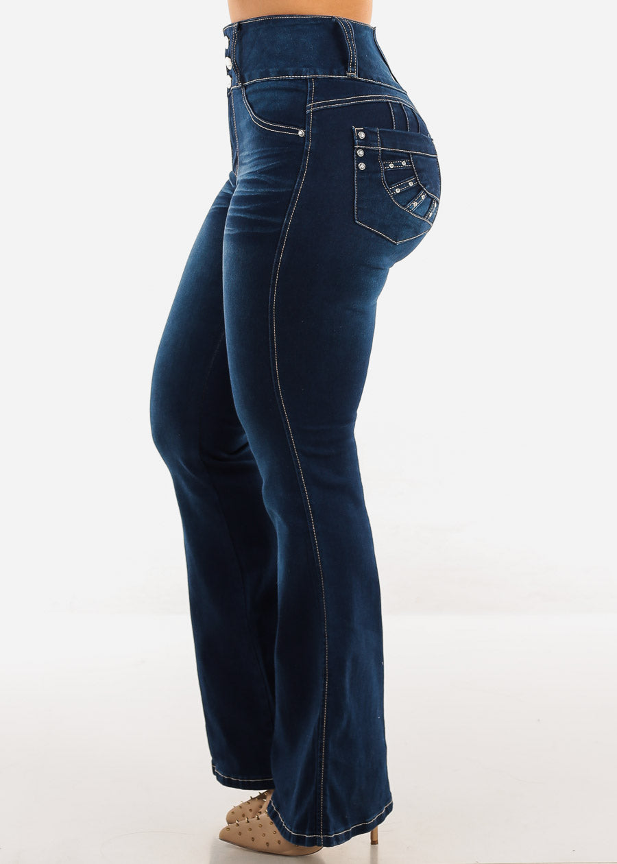 Butt Lift Ultra High Waist Flared Bootcut Jeans Dark Blue