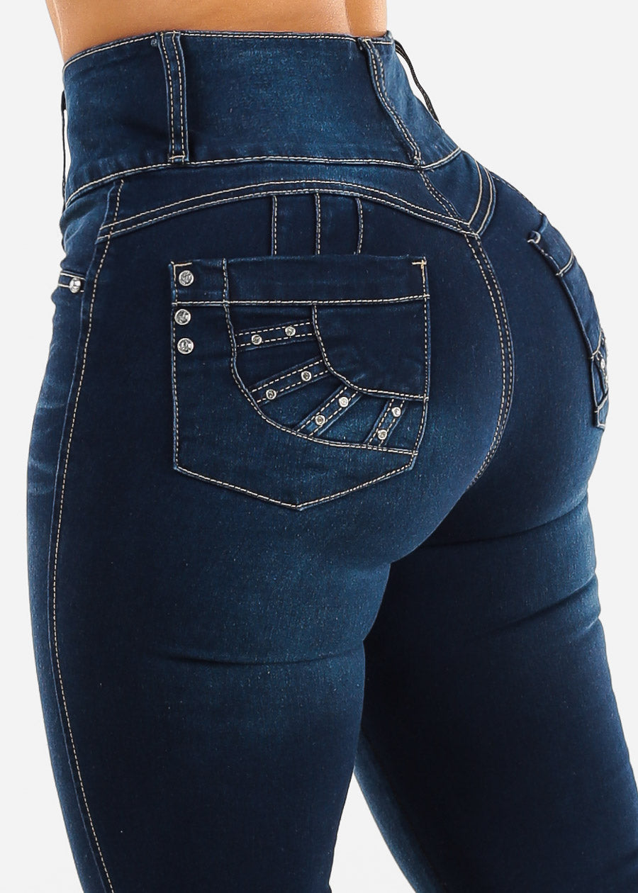 Butt Lift Ultra High Waist Flared Bootcut Jeans Dark Blue