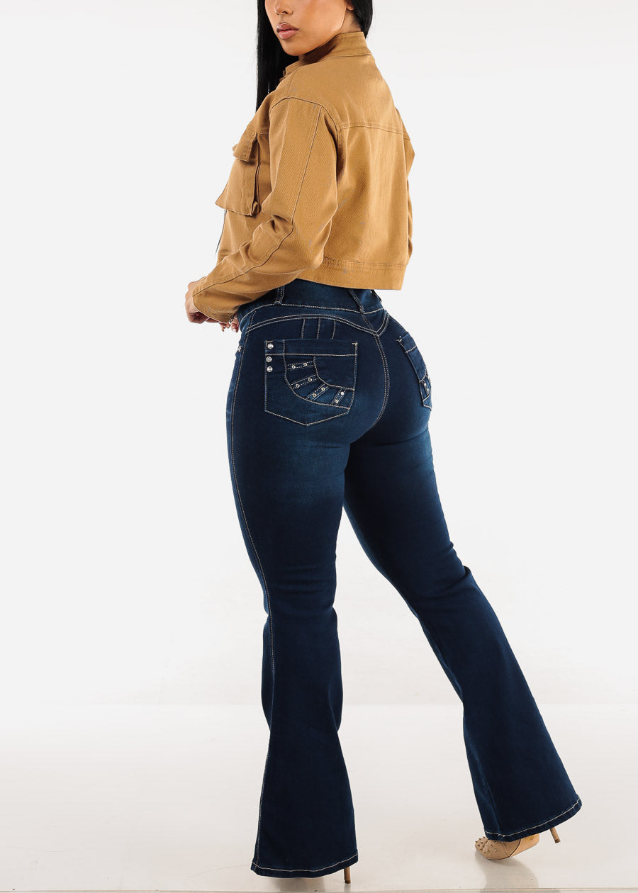 Butt Lift Ultra High Waist Flared Bootcut Jeans Dark Blue