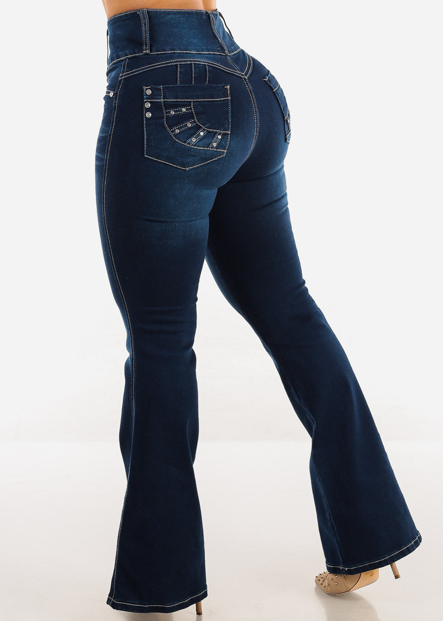 Butt Lift Ultra High Waist Flared Bootcut Jeans Dark Blue