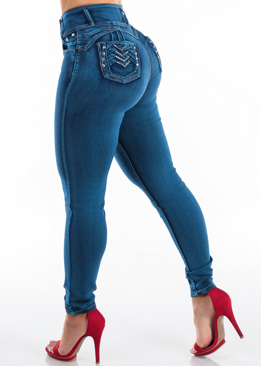 MX JEANS Levantacola Super High Waisted Stretch Skinny Jeans Sand Wash