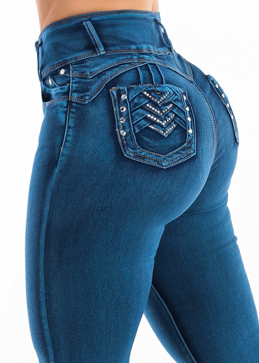 MX JEANS Levantacola Super High Waisted Stretch Skinny Jeans Sand Wash