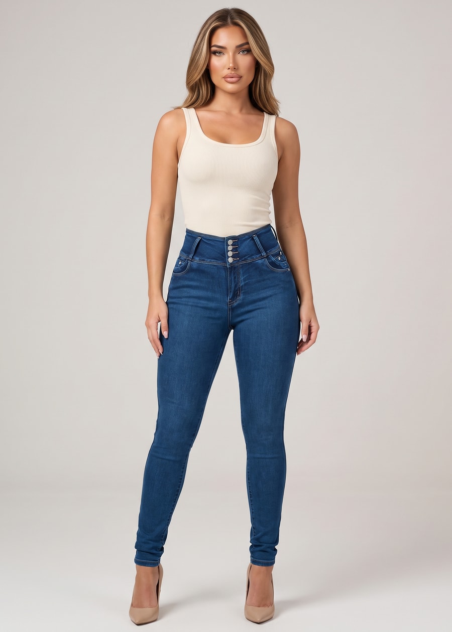 MX JEANS Levantacola Super High Waisted Stretch Skinny Jeans Sand Wash, view 3 of 13