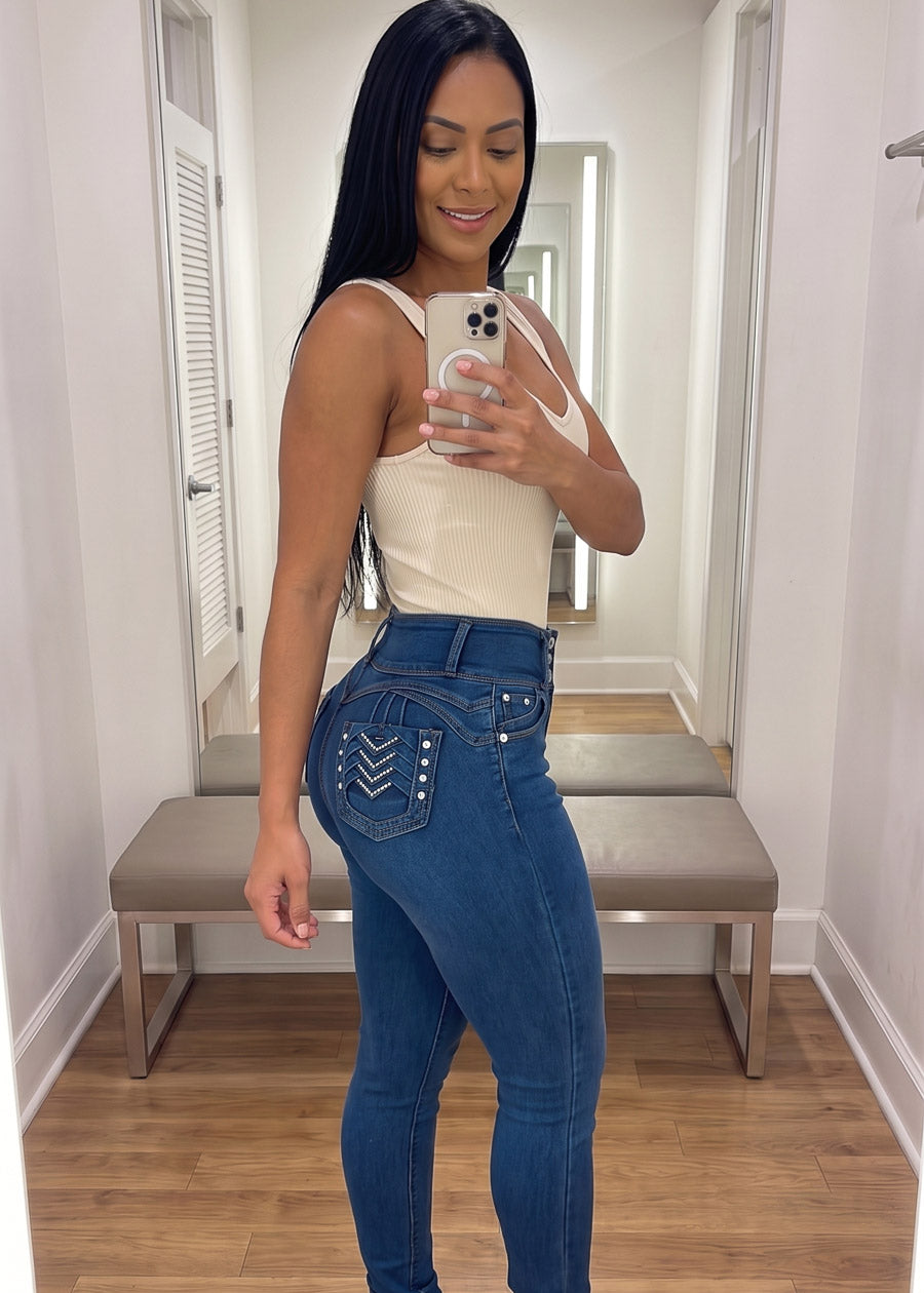 MX JEANS Levantacola Super High Waisted Stretch Skinny Jeans Sand Wash, view 8 of 11