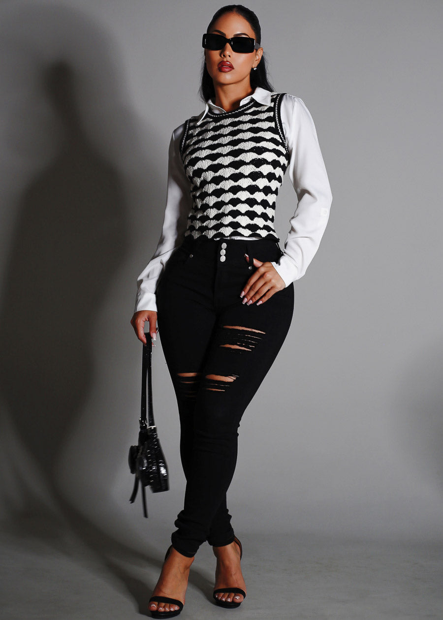 Stretchy Butt Lift Super High Waist Ripped Skinny Jeans Black