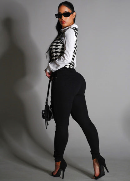 Stretchy Butt Lift Super High Waist Ripped Skinny Jeans Black