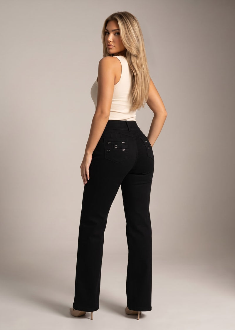 Butt Lift High Waist Stretch Wide Leg Jeans Black