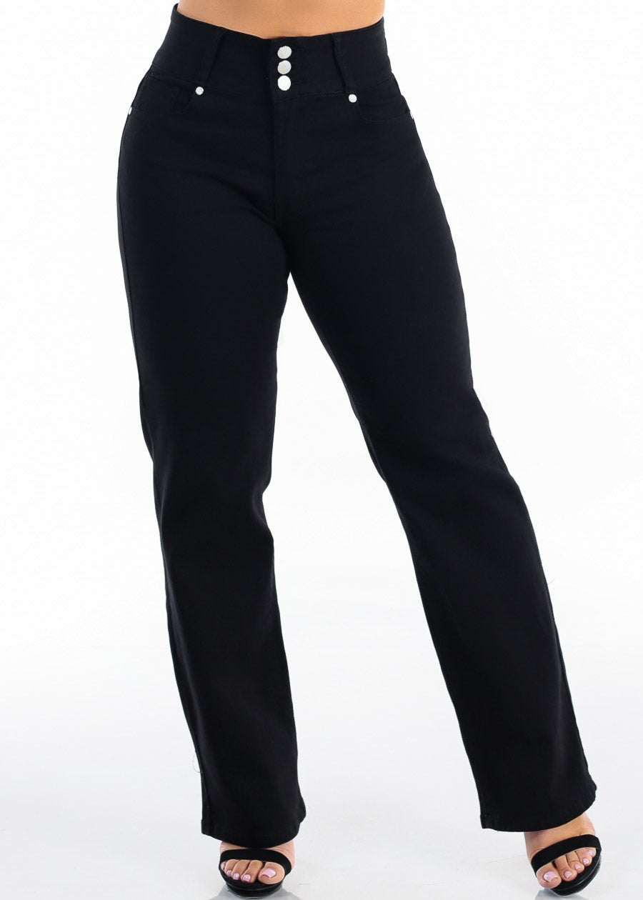 Butt Lift High Waist Stretch Wide Leg Jeans Black