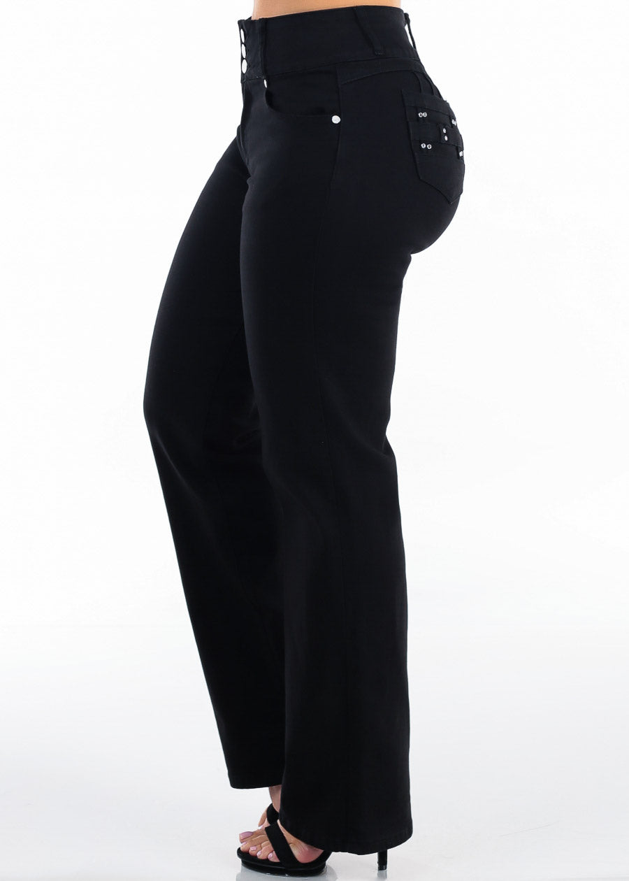 Butt Lift High Waist Stretch Wide Leg Jeans Black