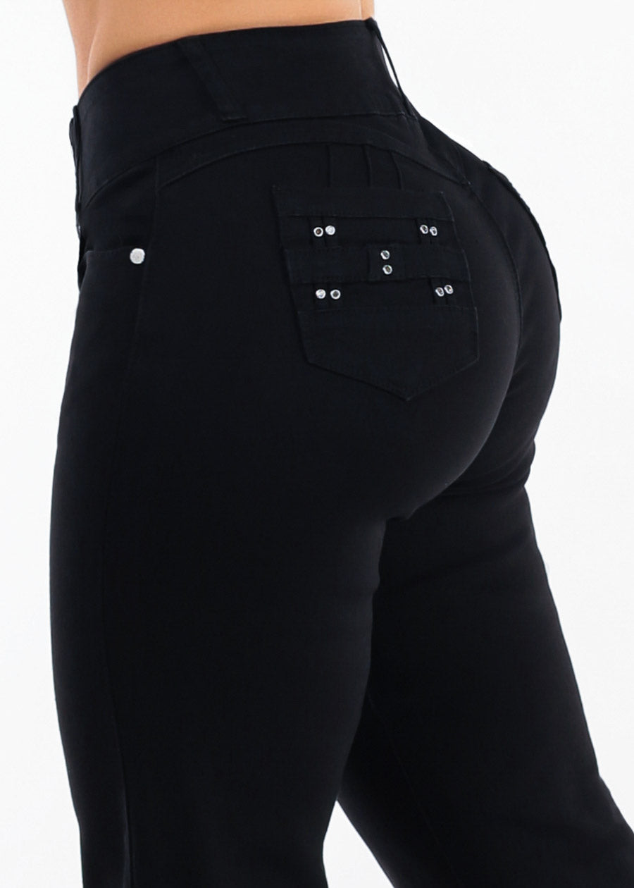 Butt Lift High Waist Stretch Wide Leg Jeans Black