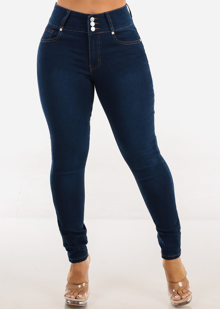 Butt Lift Super High Waist Stretch Skinny Jeans Dark Blue