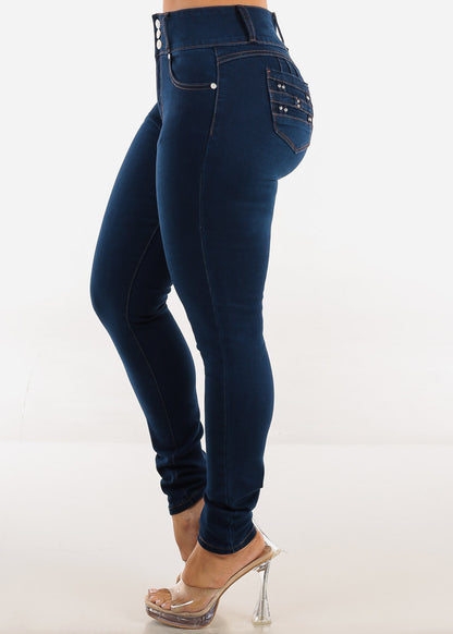 Butt Lift Super High Waist Stretch Skinny Jeans Dark Blue