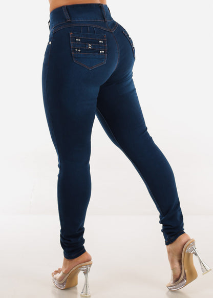 Butt Lift Super High Waist Stretch Skinny Jeans Dark Blue