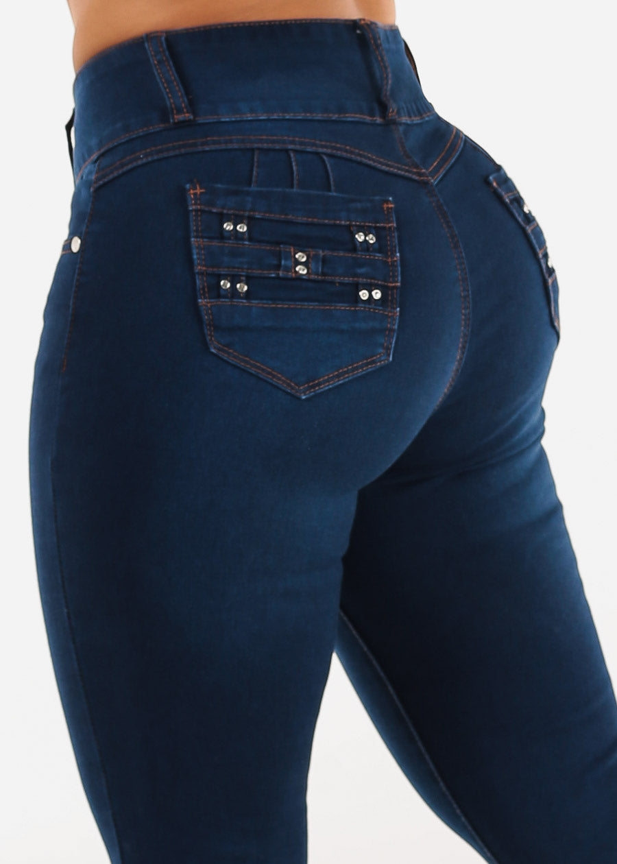 Butt Lift Super High Waist Stretch Skinny Jeans Dark Blue