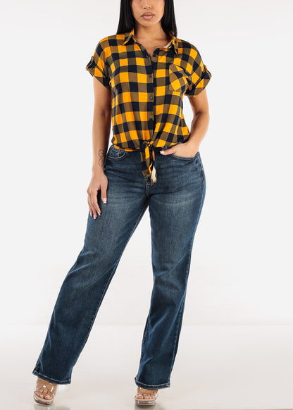 Stretchy High Waist Straight Wide Leg Jeans Dark Wash