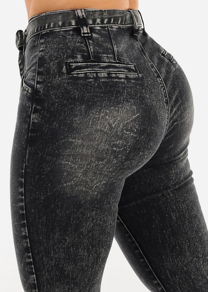 Butt Lift Super High Waist Acid Wash Stretch Skinny Jeans Black