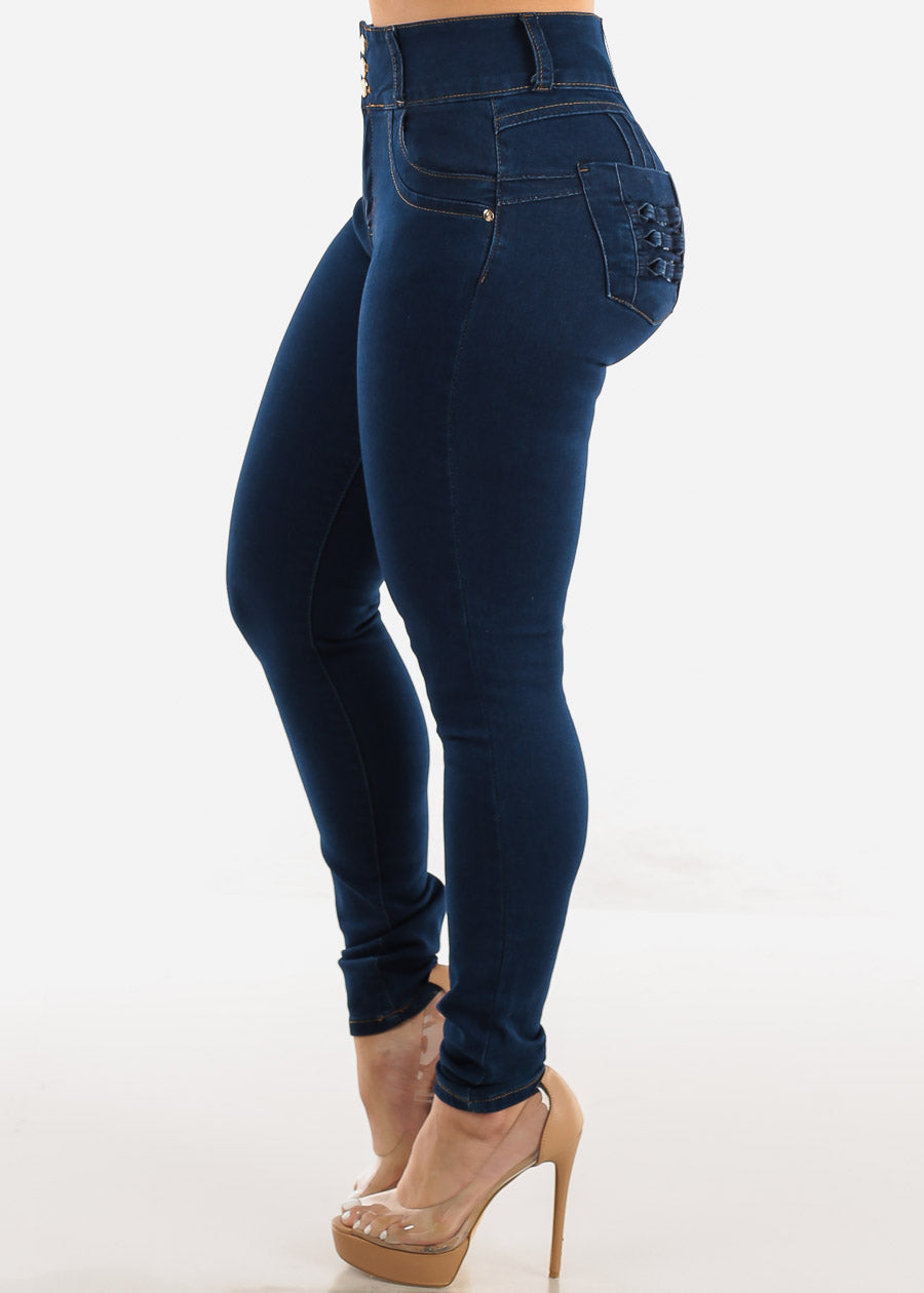 Super High Waist Butt Lifting Skinny Jeans Dark Navy