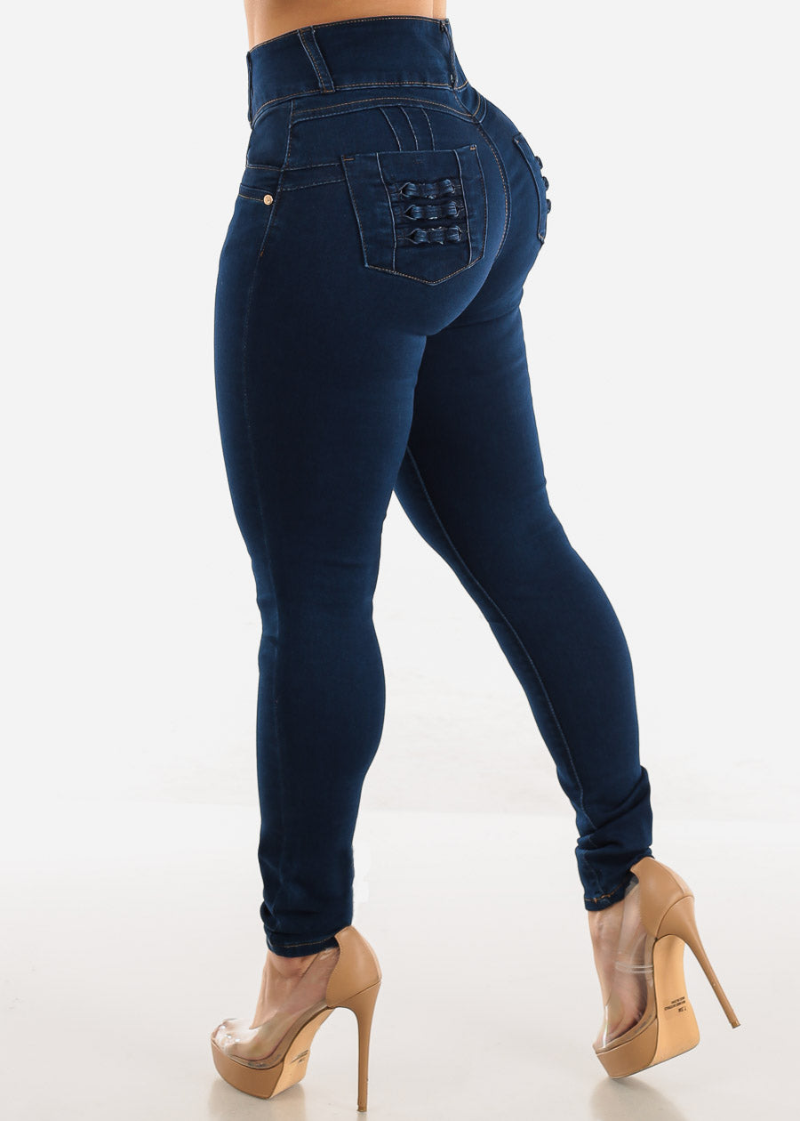 Super High Waist Butt Lifting Skinny Jeans Dark Navy