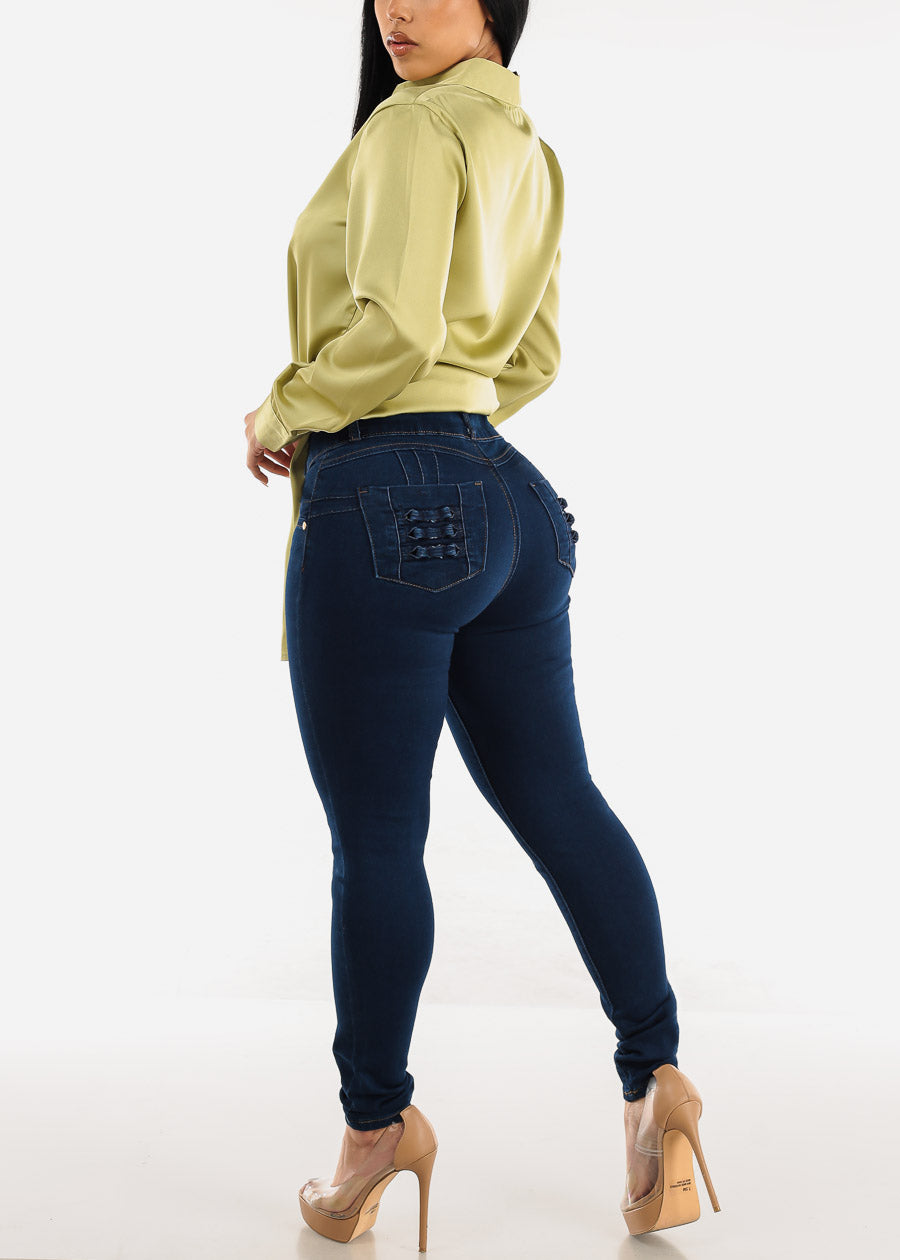 Super High Waist Butt Lifting Skinny Jeans Dark Navy