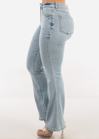 Stretchy High Waisted Bootcut Jeans Light Wash