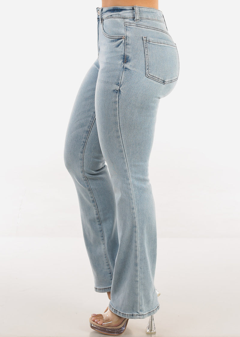 Stretchy High Waisted Bootcut Jeans Light Wash
