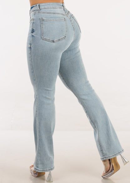 Stretchy High Waisted Bootcut Jeans Light Wash