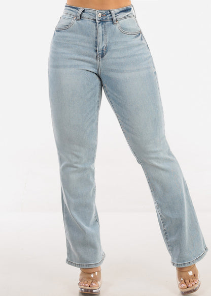 Stretchy High Waisted Bootcut Jeans Light Wash