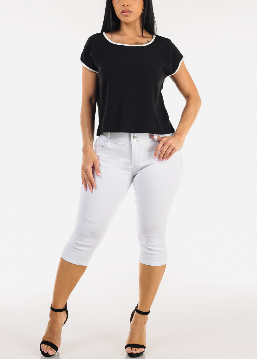 MX JEANS Butt Lift High Waisted Stretchy Denim Capris White