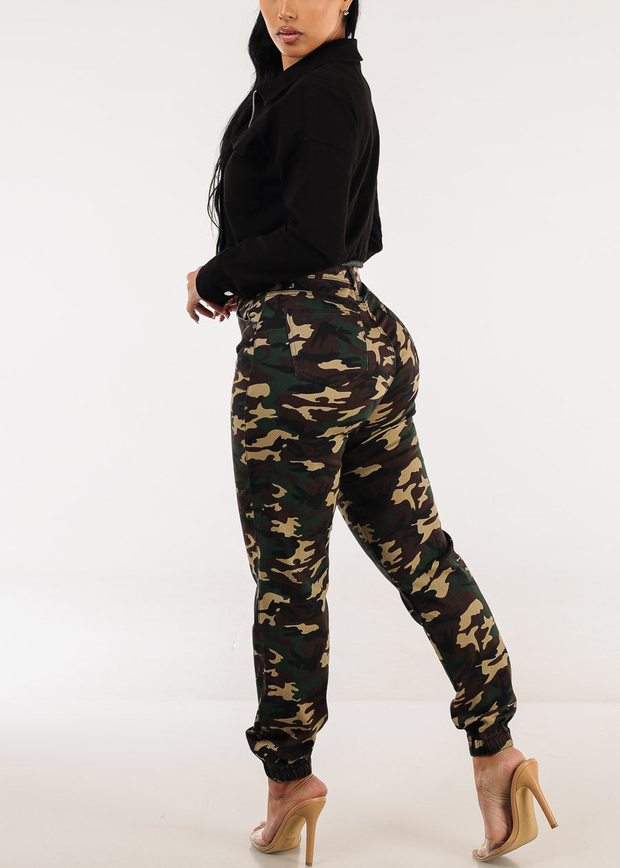 High Stretch High Waisted Camo Jogger Jeans