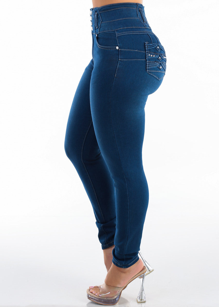 MX JEANS Butt Lift Super High Waist Stretch Indigo Skinny Jeans