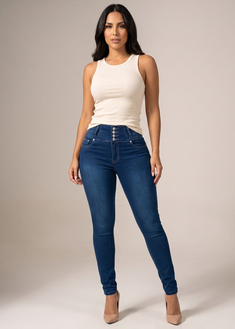 MX JEANS Butt Lift Super High Waist Stretch Indigo Skinny Jeans