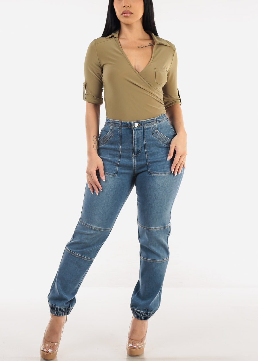 Super High Waist Med Wash Jogger Jeans