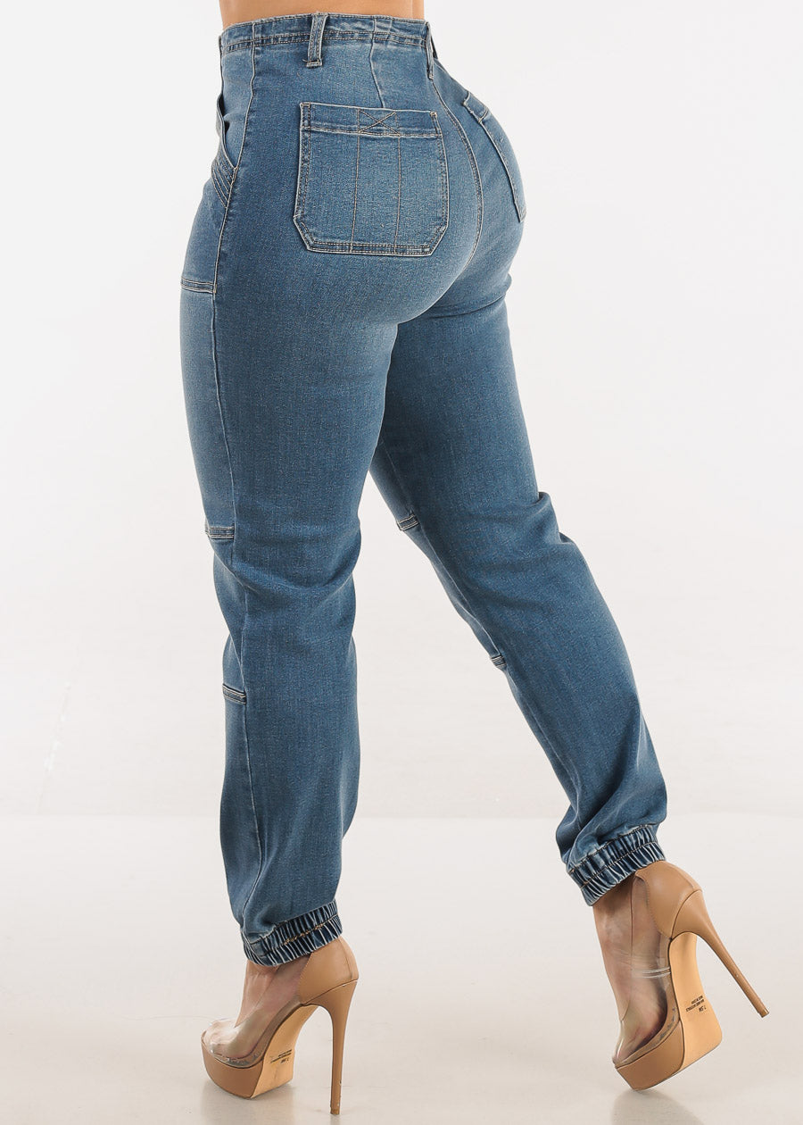 Super High Waist Med Wash Jogger Jeans