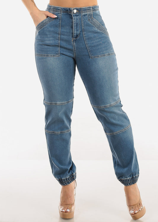 Super High Waist Med Wash Jogger Jeans